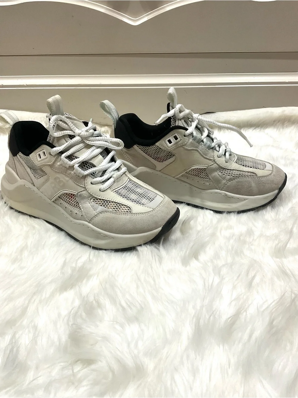 Women’s Burberry Logo Print Leather, Suede and Check Mesh Sneakers